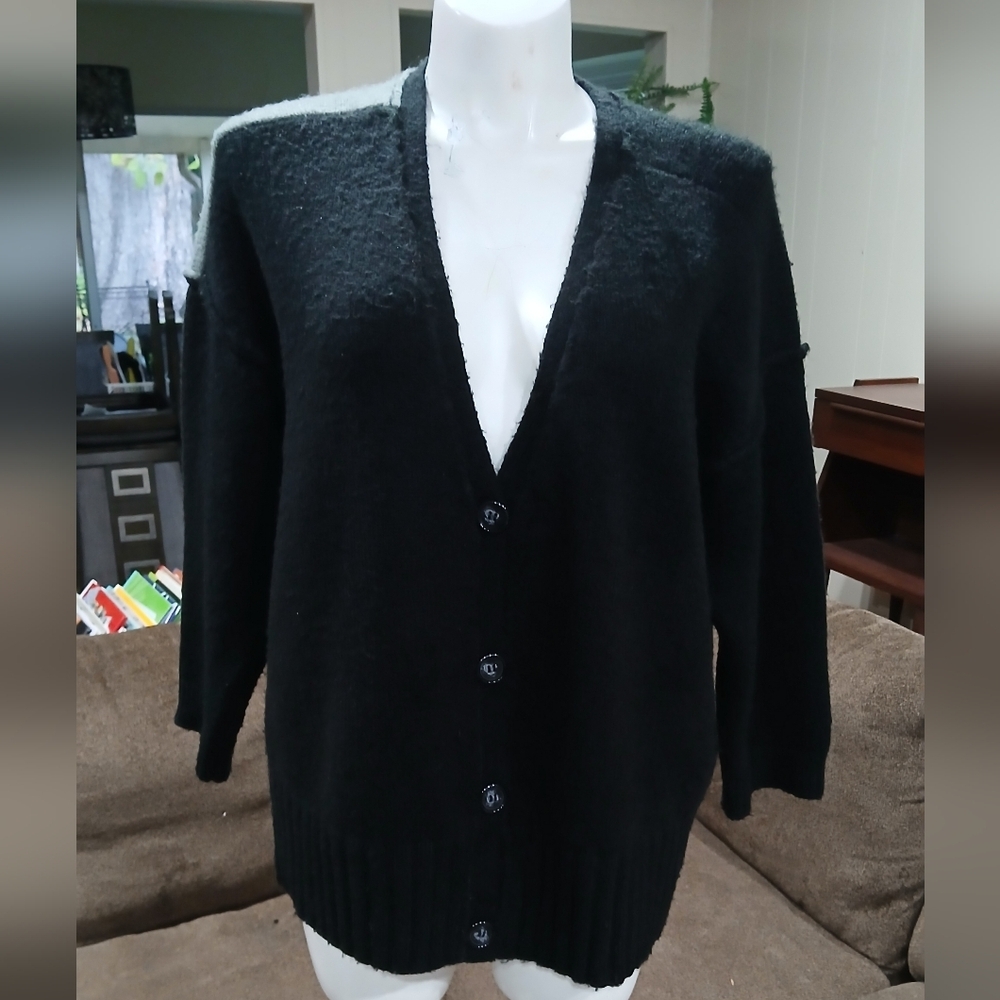 Color Block Skull Grunge Cardigan Long Sleeve Front Button Down Goth Oversized - Picture 5 of 12